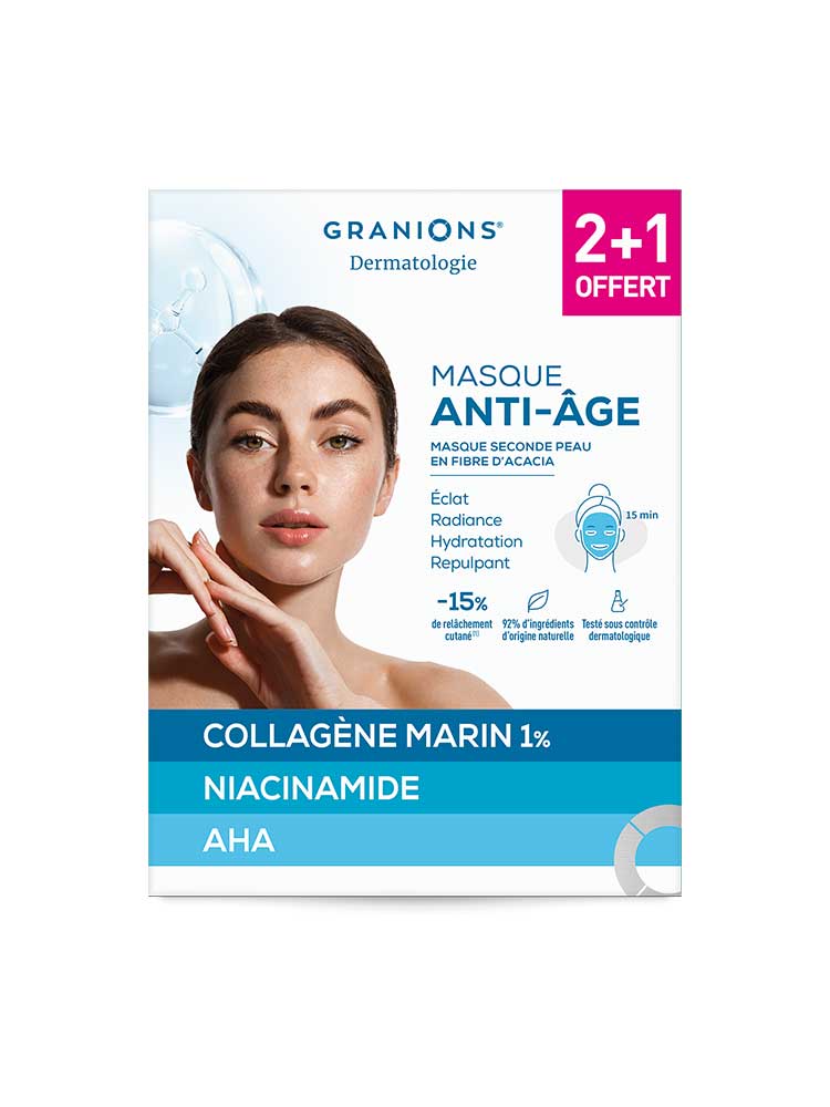 Granions Masque Anti-Âge Seconde Peau 2 Masques de 22 ml + 1 Offert